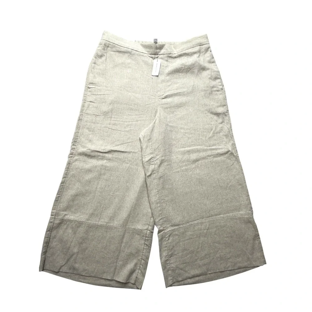 Banana Republic Linen‎ Wide Leg Cropped Pants Womens L Beige Pull On Casual
